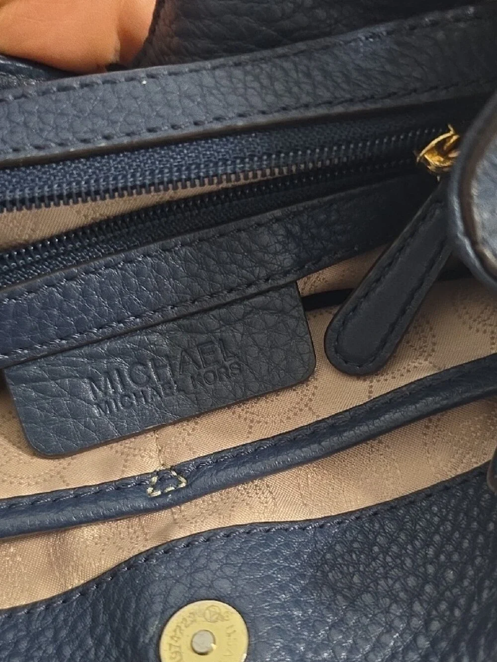 Michael Kors Navy Leather Shoulder Bag with Gold Hardware and MK Charm